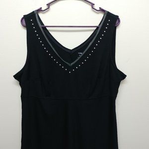 BLACK VNECK FRONT & BACK TANK TOP WITH SILVER STUDS AND FAUX LEATHER RIBBED NECK